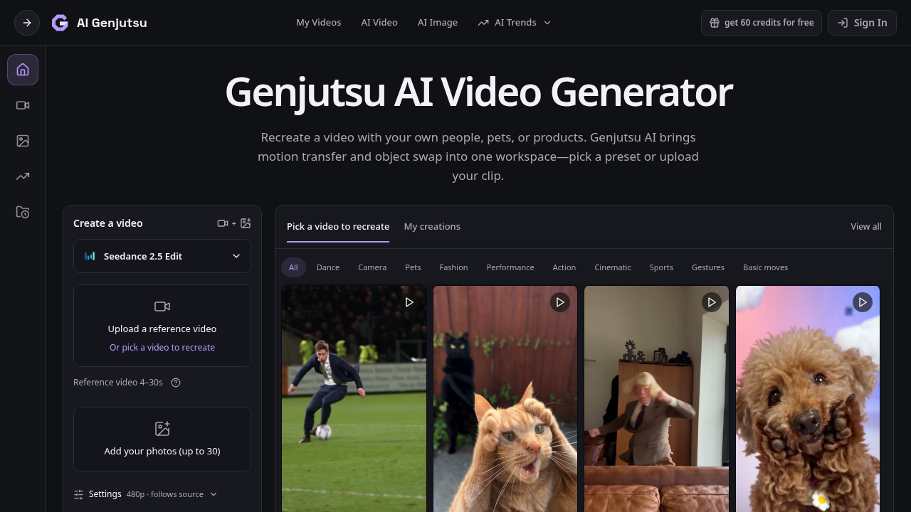 Genjutsu AI Video Generator website preview